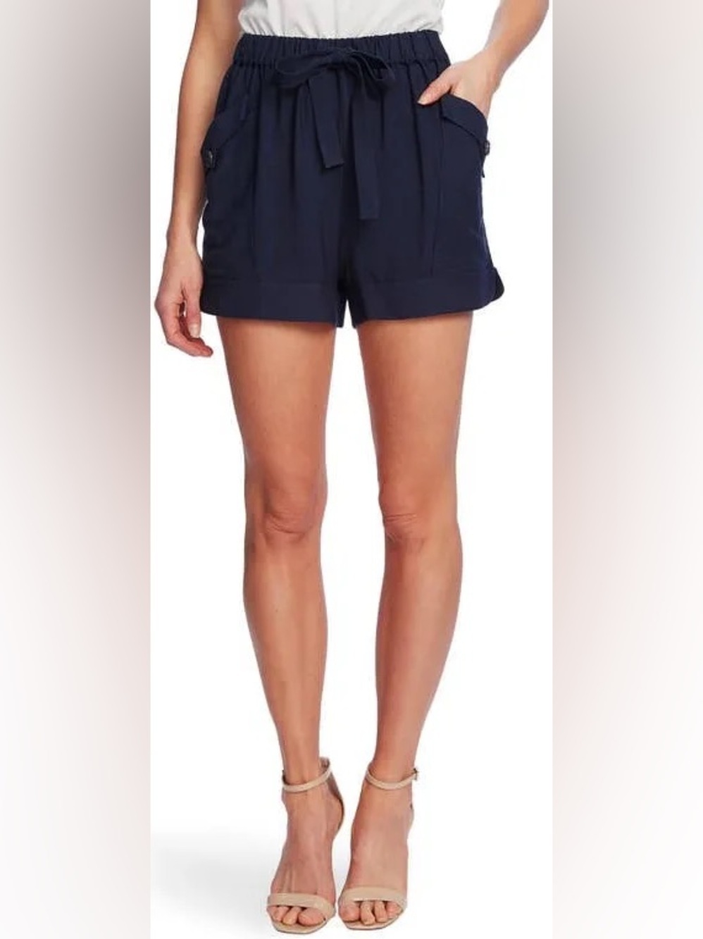 CeCe Tie Waist Paperbag Rumple Shorts Navy Blue - Size 0